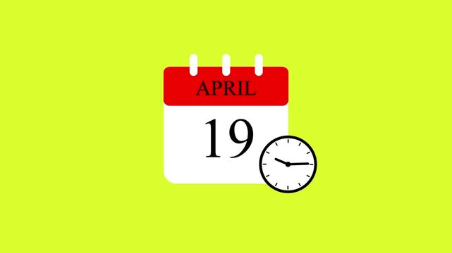 April 19 Calendar Date and Clock &ndash; Time, Schedule and Deadline Concept