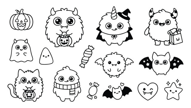 Kawaii Halloween Cute Monsters and Spooky Characters Vector EPS Pack