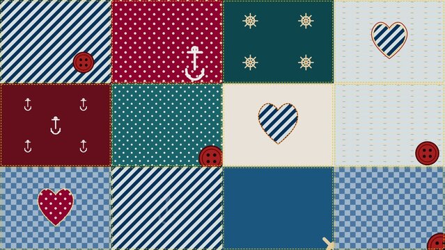 Nautical Quilt Pattern Abstract Background with Marine Icons