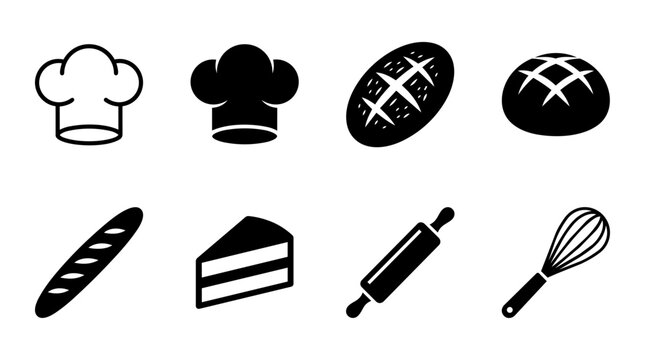 Bakery Icon Set - Minimalist Black Kitchen and Chef Symbols