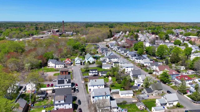 Historic residential buildings aerial view on Bay Street in north part of Taunton city, Bristol County, Massachusetts MA, USA. 