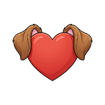 Cartoon heart shape with floppy dog ears isolated on transparent background