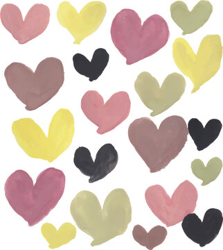 Pastel Hand-Painted Hearts Elements Set