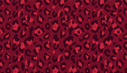 Seamless leopard print pattern in deep red and burgundy colors. Vector animal skin texture for creative background, modern fashion wallpaper, textile design or social media backdrop. © Bediha Duru Öksüz