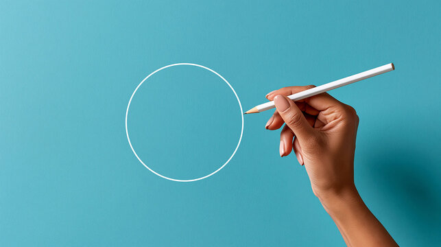 Faceless hand drawing a circle with a pencil, minimalist creative concept, with copy space