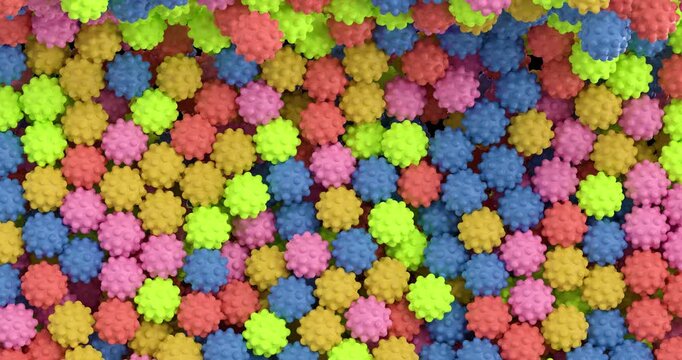 Colorful spiky balls create a horizontal screen transition with alpha channel and 4K resolution.