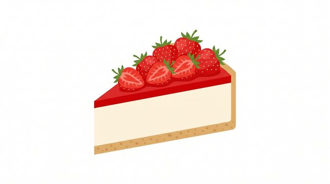 Strawberry Cheesecake Slice: A delectable slice of creamy cheesecake topped with fresh strawberries and a glossy glaze, perfect for a sweet indulgence.