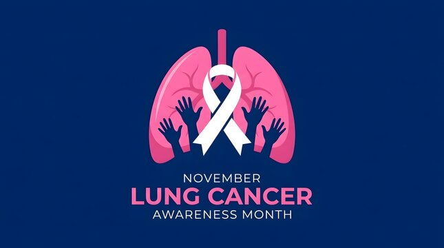 Awareness illustration featuring stylized lungs with a ribbon representing support for those affected by lung cancer and prevention efforts