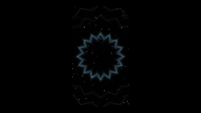 Abstract Geometric Starburst Animation Loop - Glowing Blue Neon Fractal Pattern on Black Background