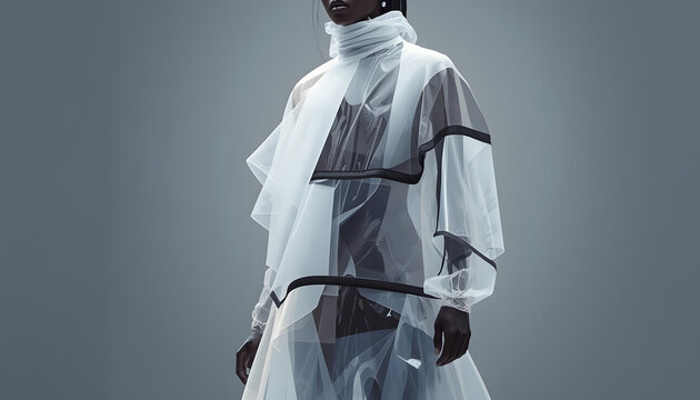  Futuristic High Fashion Concept Featuring Translucent Layered Garments and Modern Avant-Garde Style