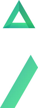 Green Penrose impossible triangle optical illusion and slanted geometric bar against plain white background illustration