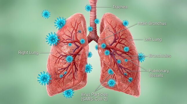 Human lungs anatomy diagram with labeled parts trachea bronchi