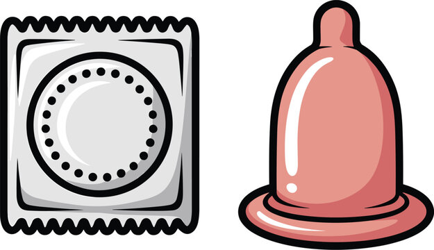 Icon of a condom packet and a single condom on a white background