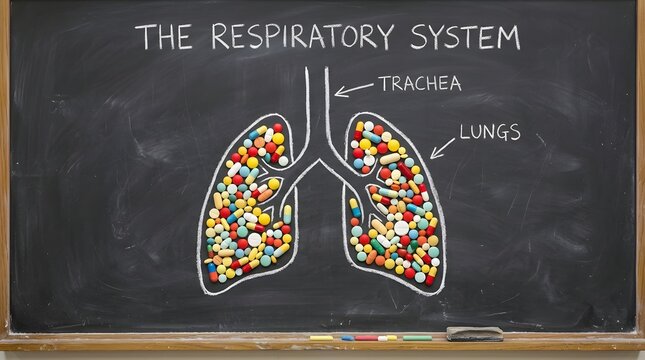 Labeled diagram of human lungs, trachea, and respiratory system anatomy biology education