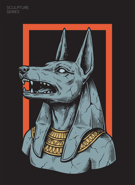 Anubis statue slightly turning its head