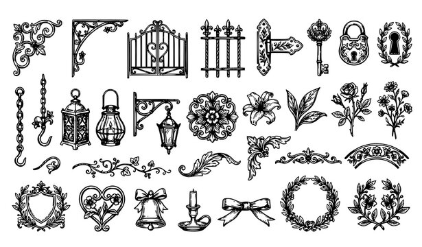 Vintage Forged Iron Floral Wedding Ornament and Rustic Decorative Elements