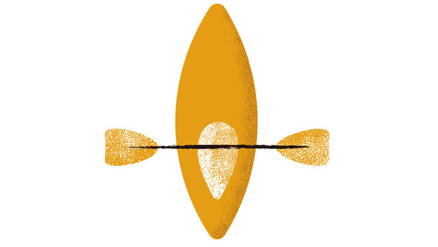 Minimalist vector illustration of a yellow kayak with a paddle isolated on white background transparent background