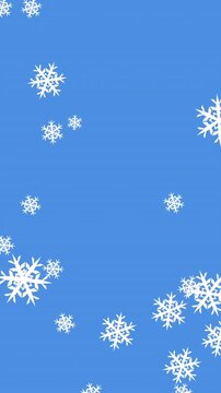 Digital animation of multiple snowflakes icons falling against blue background