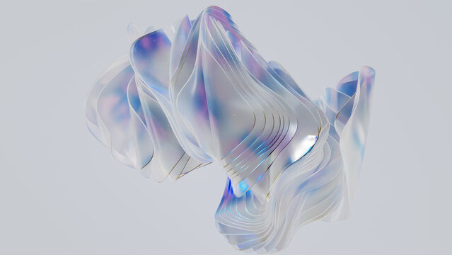 Iridescent Translucent Ribbon Sculpture on Pale Background