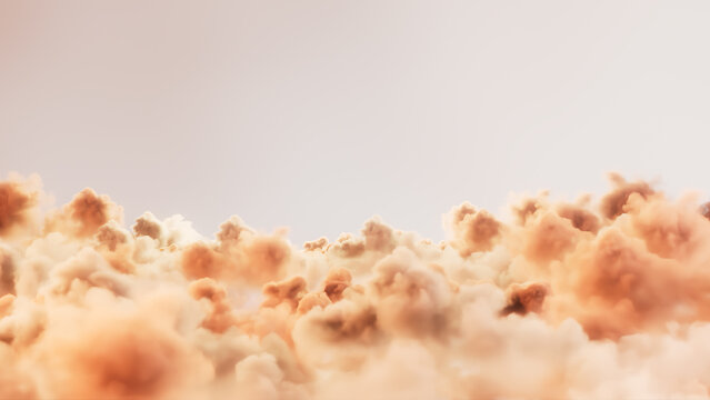Sunlit soft peach clouds filling low horizon beneath pale sky with warm morning glow, gentle pastel haze, and calming depth, with cloud, cloudscape, peach, soft detail