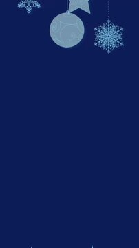 Animation of christmas decoration with snowflakes with copy space over blue background