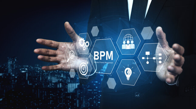 Business Process Management concept showing workflow analysis, process optimization, team collaboration, automation, and performance improvement Vouch