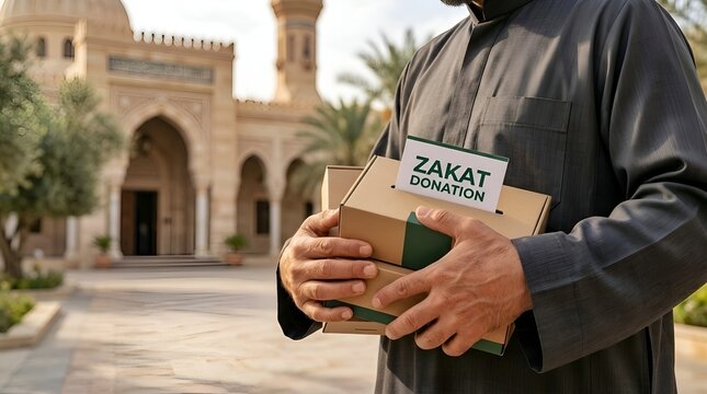 Zakat Donation and Islamic Charity Concept with Green Donation Box, Muslim Giving, Religious Obligation and Community Assistance