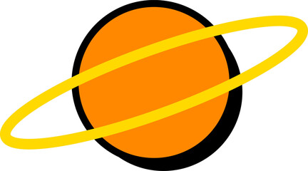 Minimalist orange planet with a thin yellow ring and a bold black outline graphic illustration © Bony