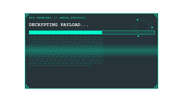 Futuristic 4K transparent HUD overlay featuring data decryption sequence, typing text, moving scanlines, circular radar nodes, and access granted alert.