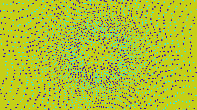Scattered circular dot pattern in blue and cyan on olive yellow background