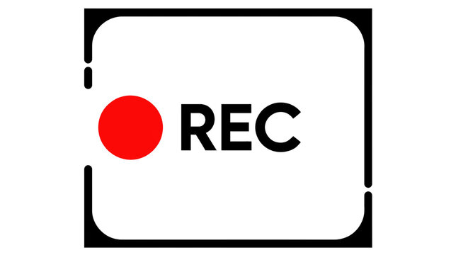 Red record button and REC text inside a black frame, isolated on transparent background