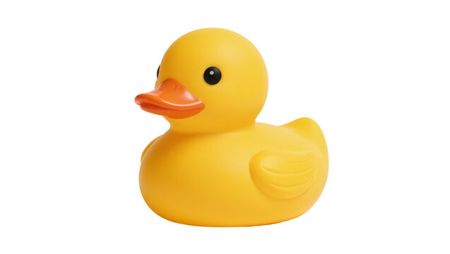 Classic yellow rubber duck toy, isolated on transparent background