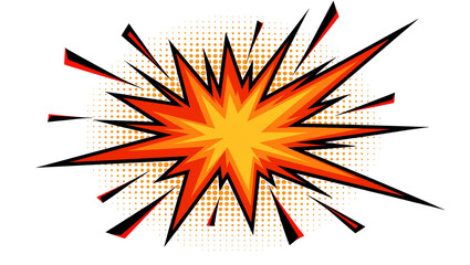 Explosive comic book burst with orange and yellow starburst, isolated on transparent background © Miguel