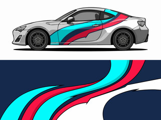 Fototapeta premium Silver sports car with colorful racing stripes design