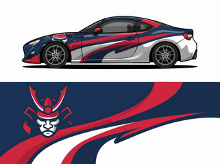 Fototapeta premium Sporty Car with Samurai Helmet Vinyl Wrap Design