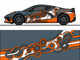 Fototapeta premium Futuristic sports car with mechanical gear pattern design