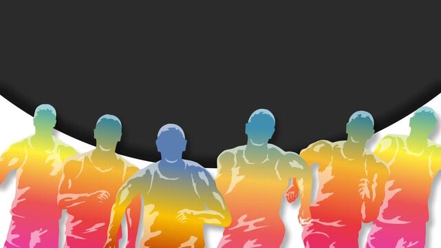 Rainbow Colorful Silhouettes of People Running Marathon Motion Graphic Animation.