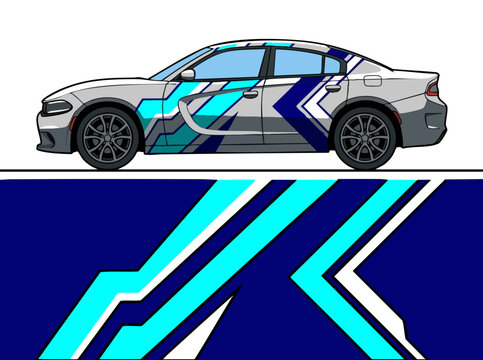 Sporty car with dynamic geometric racing decals