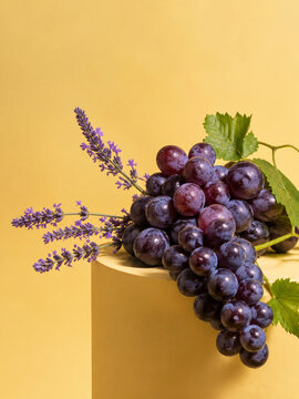 Purple Grapes with Lavender Flowers in Elegant Botanical Still Life