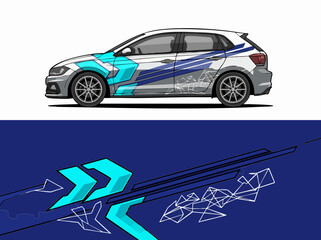 Fototapeta premium Blue and cyan geometric car wrap design illustration