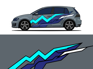 Fototapeta premium Gray hatchback car with geometric mountain decal design