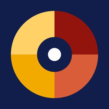 Minimalist geometric segmented circle graphic with four color quadrants and a central target point illustration