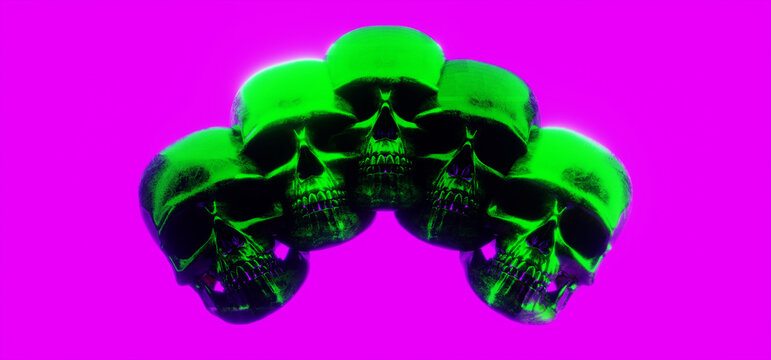 3d illustration rendering of happy halloween celebration, a spooky party, ghost skull devil, trick or threat, wallpaper background graveyard