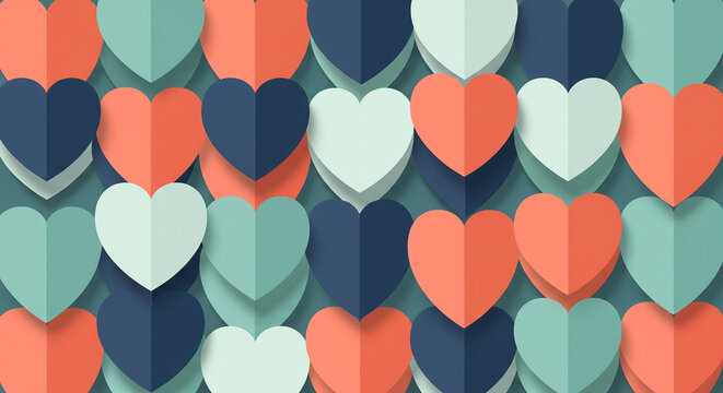 Seamless 3d pattern of interlocking blue and red heart shapes perfect for romantic backgrounds and creative lovely graphic designs