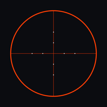 Digital red sniper scope reticle target aim sight with crosshairs and dots isolated on a black background