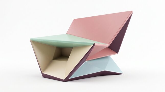 Modern geometric armchair in pastel colors, contemporary poly art furniture design, minimalist abstract seating for interior decor