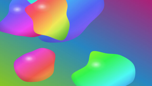 Abstract colorful liquid shapes floating on soft gradient background