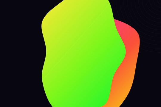 Abstract lime green and soft orange fluid shapes on solid black background