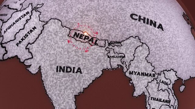 A digital 3D map highlighting India, surrounded by neighboring countries, INDIA map, nepal map, China map,