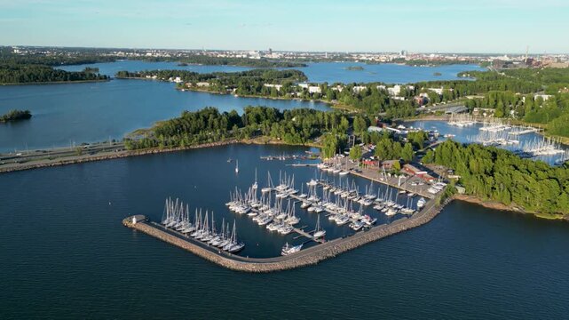 Aerial Drone View of Koivusaari Coastal Landscape, Helsinki, Finland